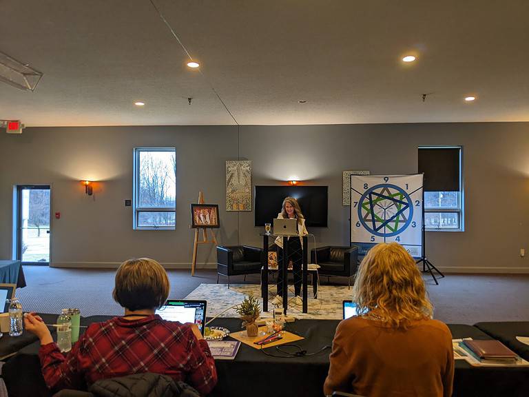 Clare teaching live at the iEnneagram Motions of the Soul Training